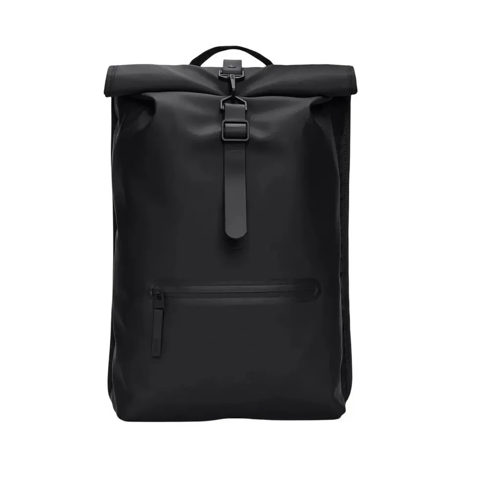 Rains Men's Rolltop Rucksack W3 Backpack Adjustable Straps Black One Size NWT